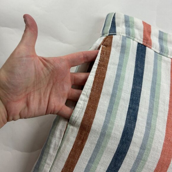a.n.a. Earth Tone Striped Linen Blend Wide Leg Cropped Pant M - Picture 3 of 7